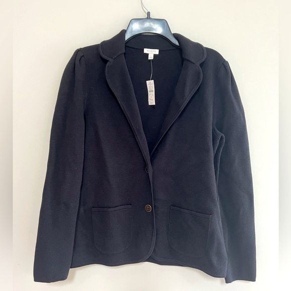 NWT Talbots 100% Cotton Black Knit Two-Button Sweater Blazer, size S - Picture 1 of 5